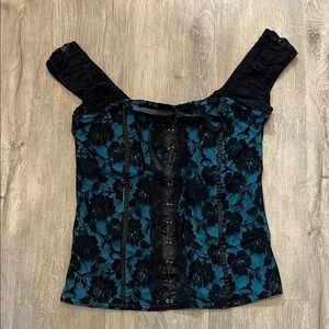 Elegant Black and Blue Lace Top